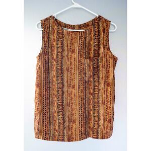 Vintage 100% Silk Diane Gilman 1990's Southwestern Sleeveless Neutral Tank Top M